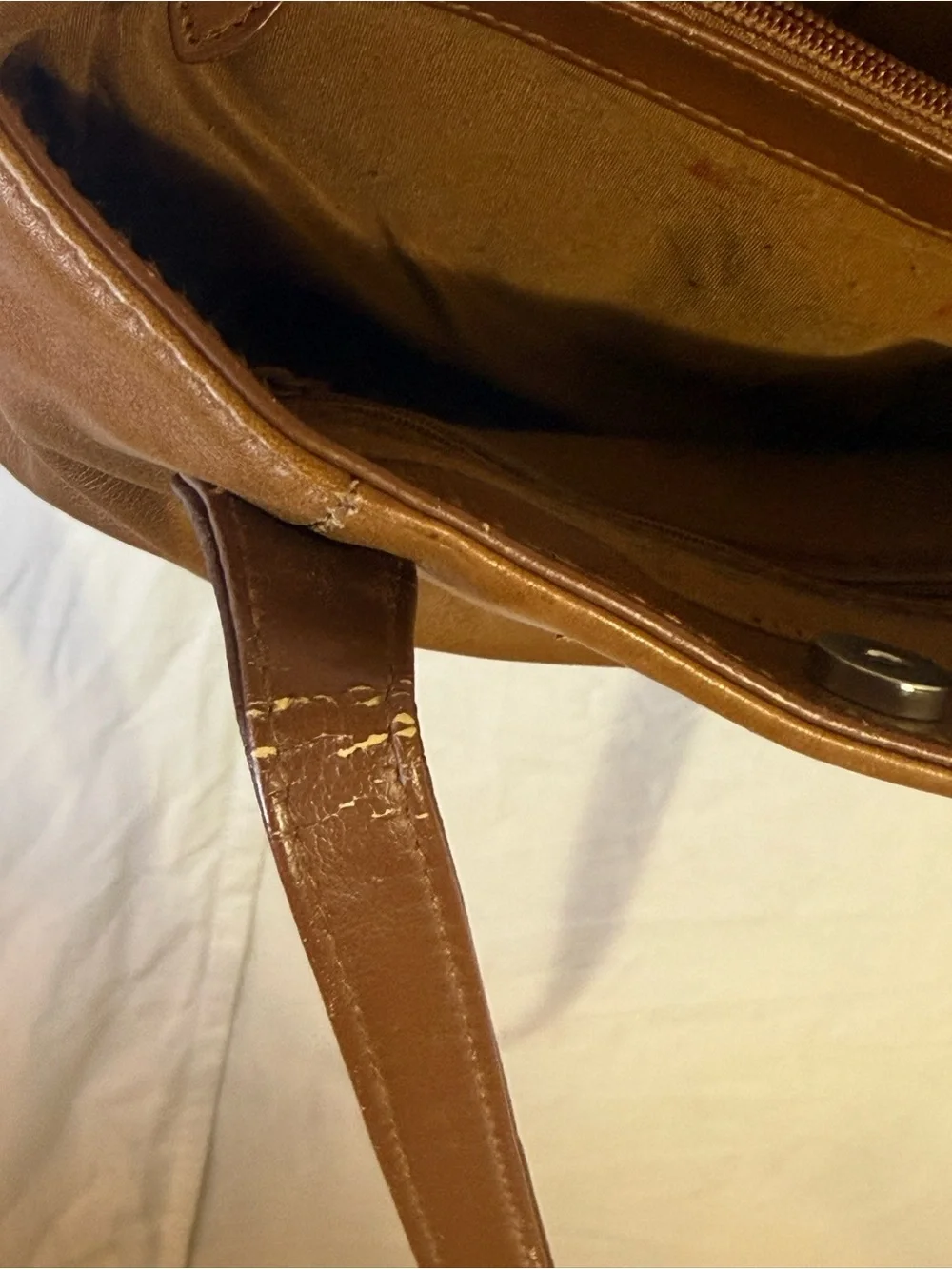 Tan Leather Shoulder Bag with Front Zip Pocket